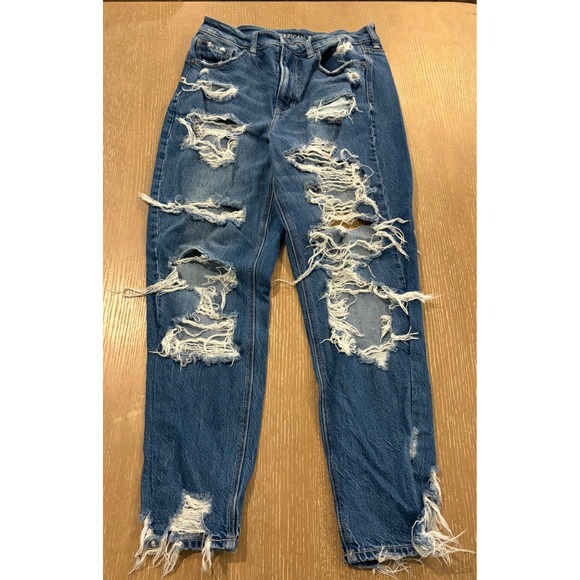 American Eagle Outfitters Denim - American Eagle Womens Sz 6 Mom Jeans Distressed Ripped Raw Hem Medium Wash Denim